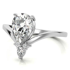 Chevron Shaped Accented Pear Moissanite Engagement Ring