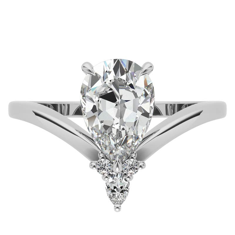 Chevron Shaped Accented Pear Moissanite Engagement Ring