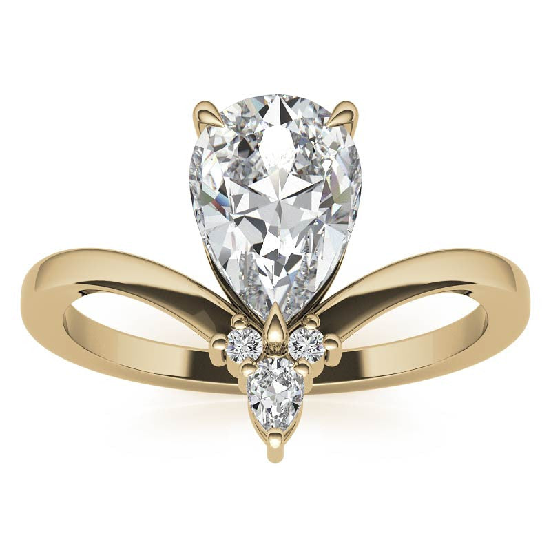 Chevron Shaped Accented Pear Moissanite Engagement Ring