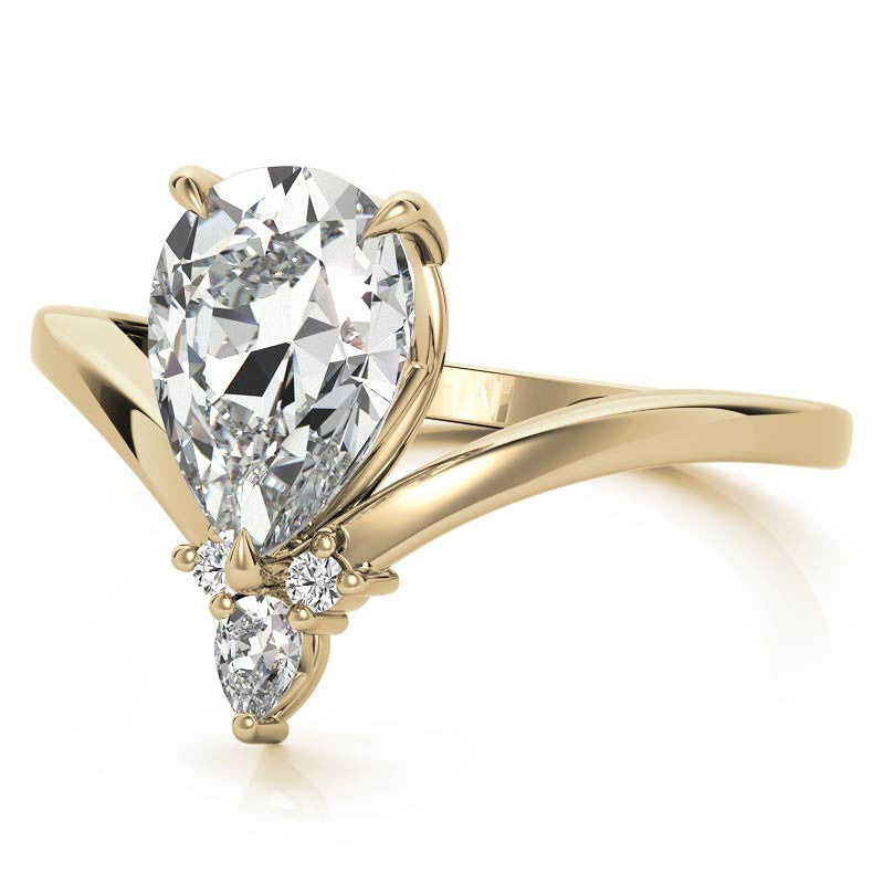 Chevron Shaped Accented Pear Moissanite Engagement Ring