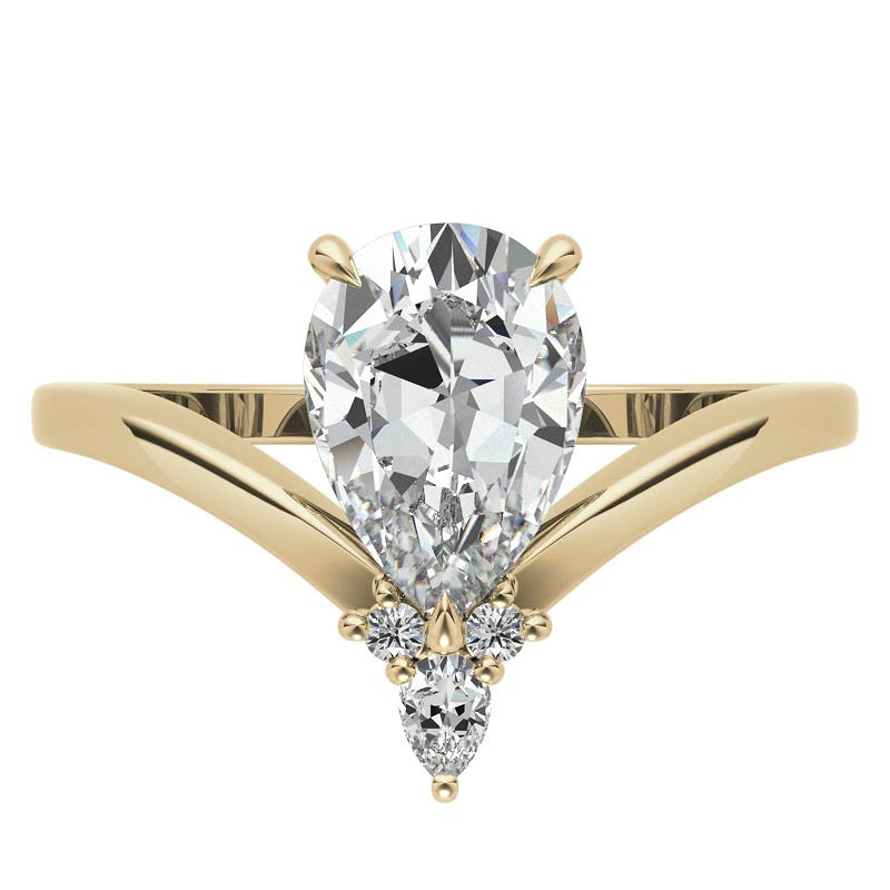 Chevron Shaped Accented Pear Moissanite Engagement Ring