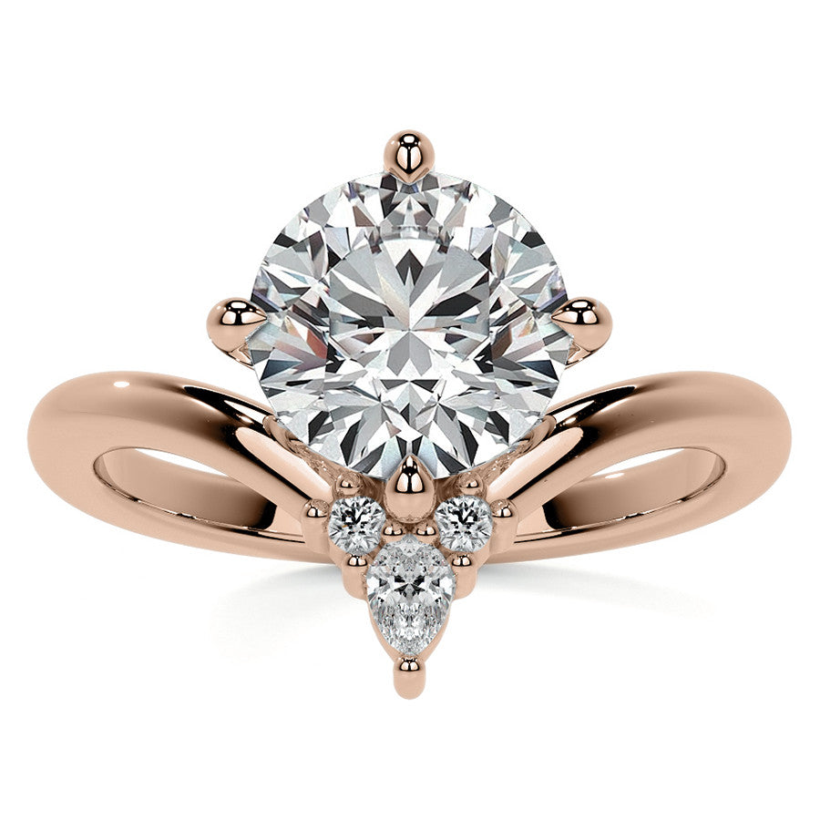 Chevron Shaped Accented Round Brilliant Moissanite Engagement Ring
