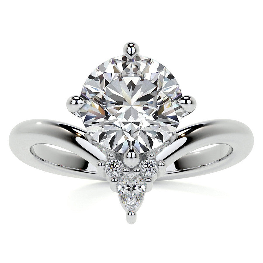 Chevron Shaped Accented Round Brilliant Moissanite Engagement Ring