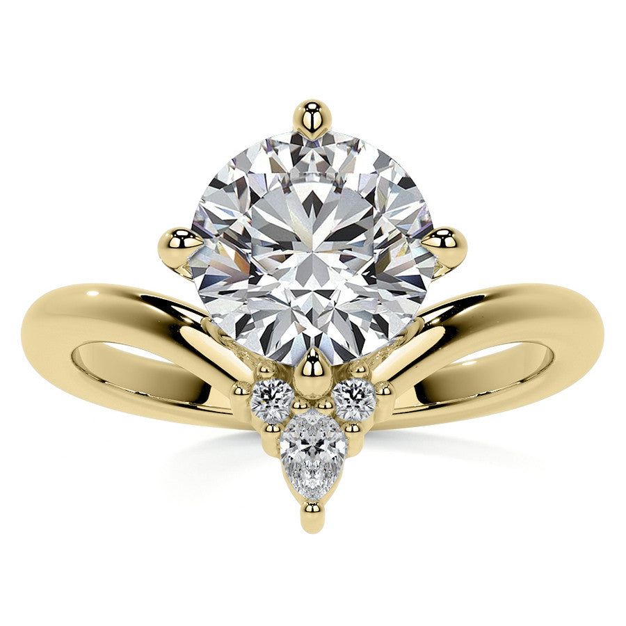 Chevron Shaped Accented Round Brilliant Moissanite Engagement Ring