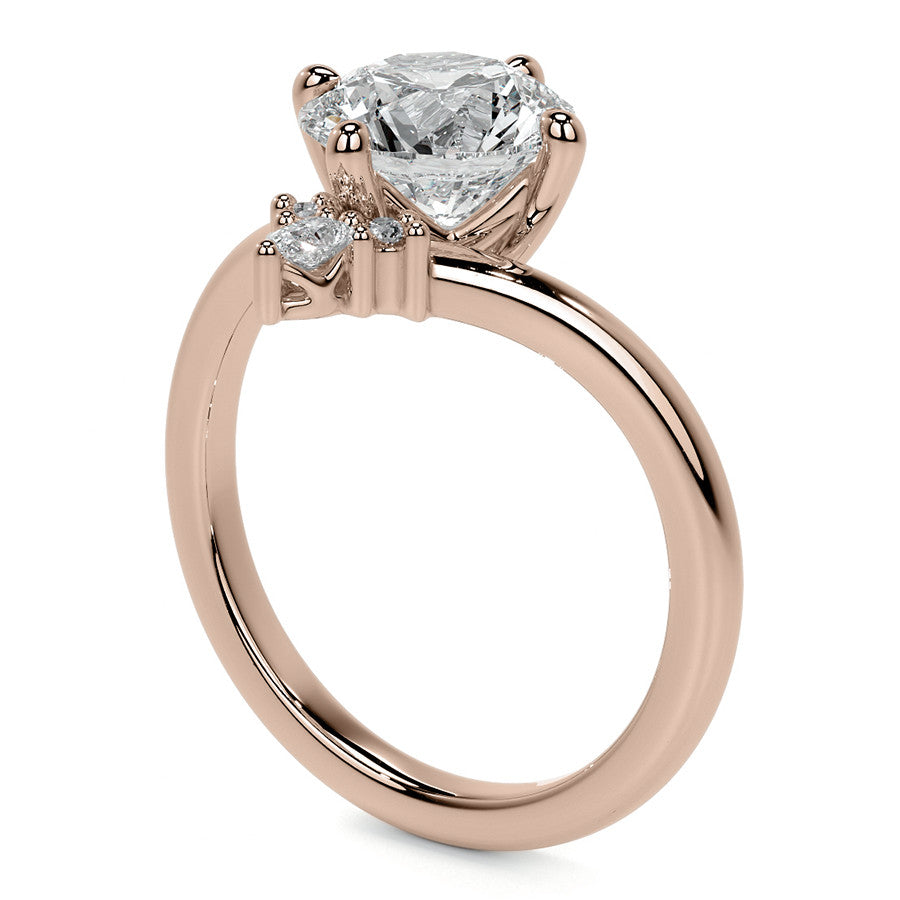 Chevron Shaped Accented Round Brilliant Moissanite Engagement Ring