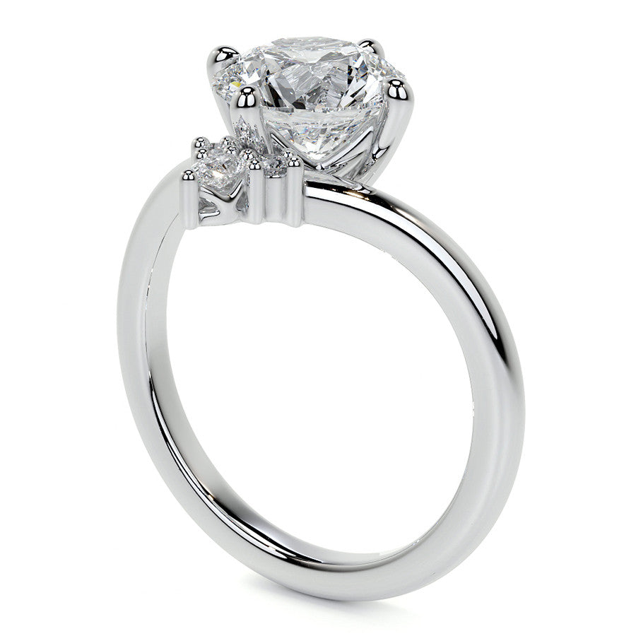 Chevron Shaped Accented Round Brilliant Moissanite Engagement Ring