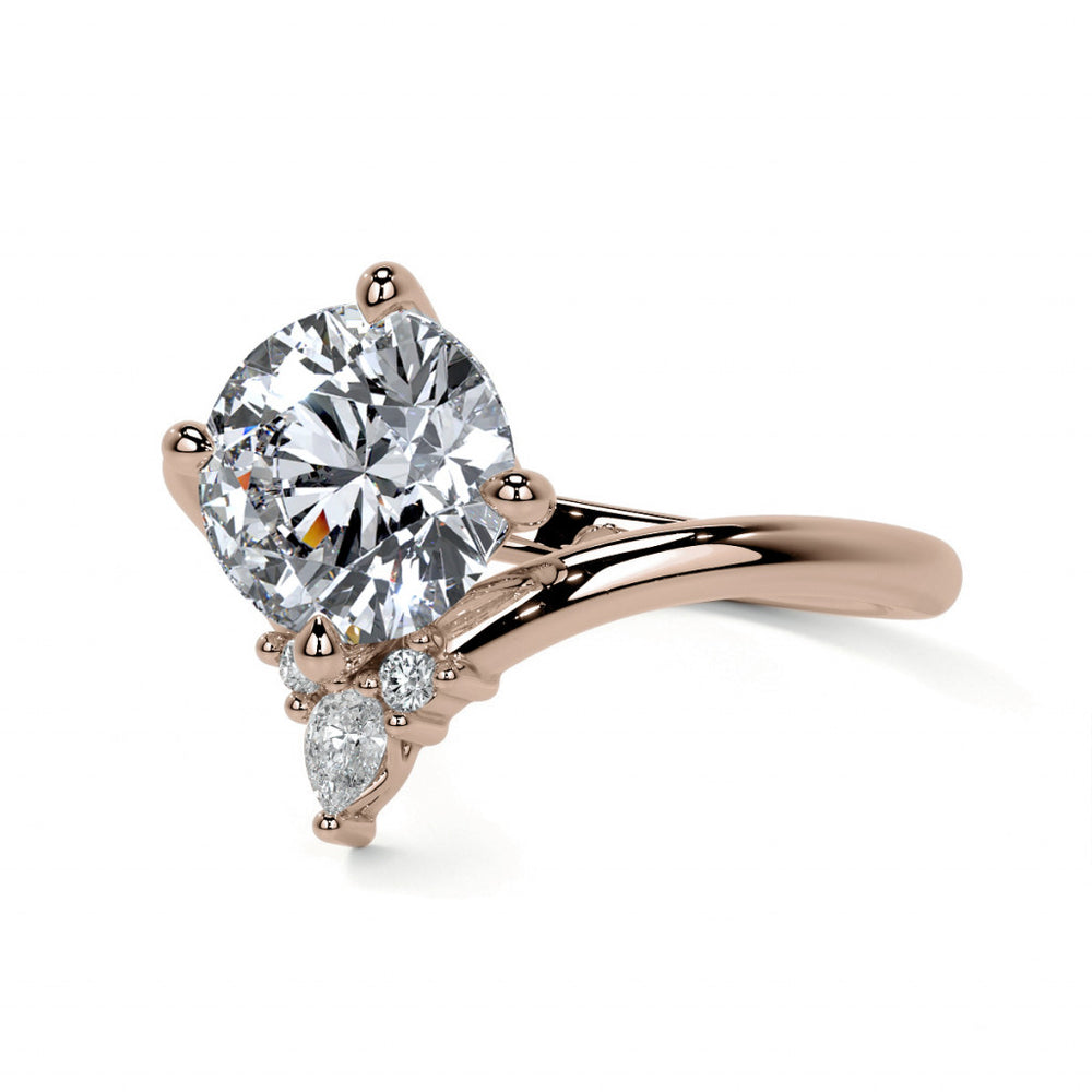 Chevron Shaped Accented Round Brilliant Moissanite Engagement Ring