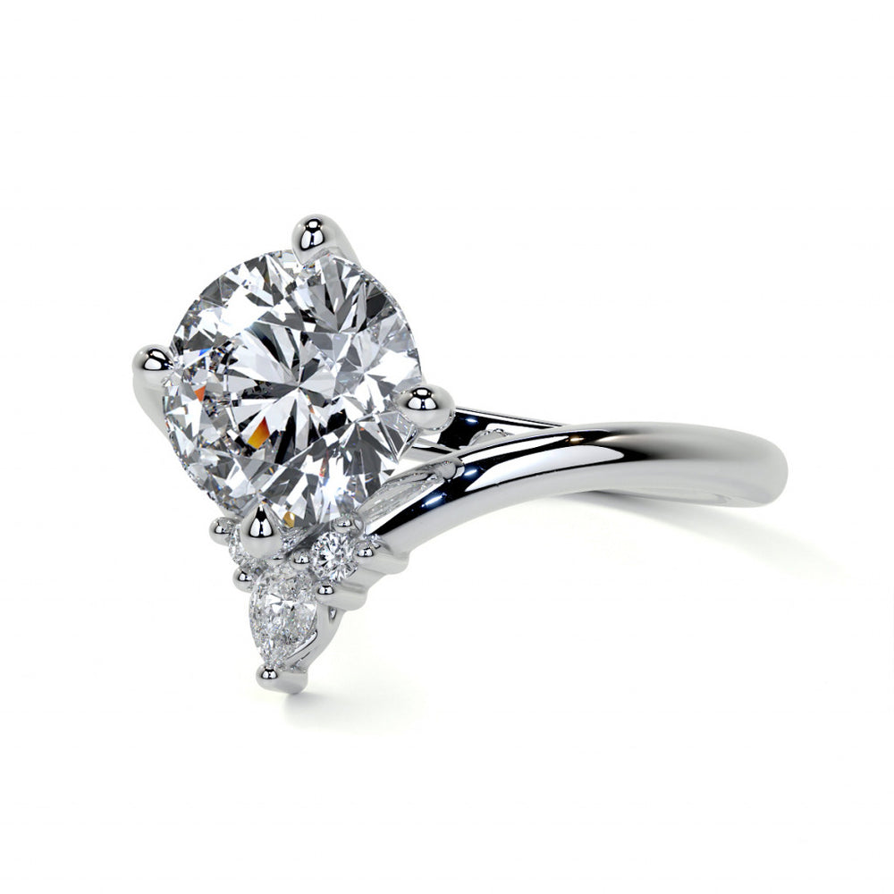 Chevron Shaped Accented Round Brilliant Moissanite Engagement Ring