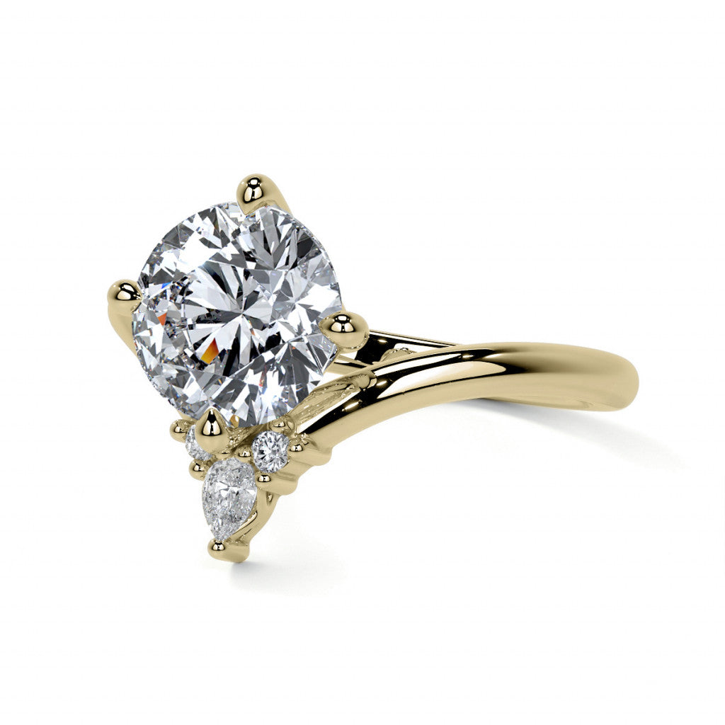 Chevron Shaped Accented Round Brilliant Moissanite Engagement Ring