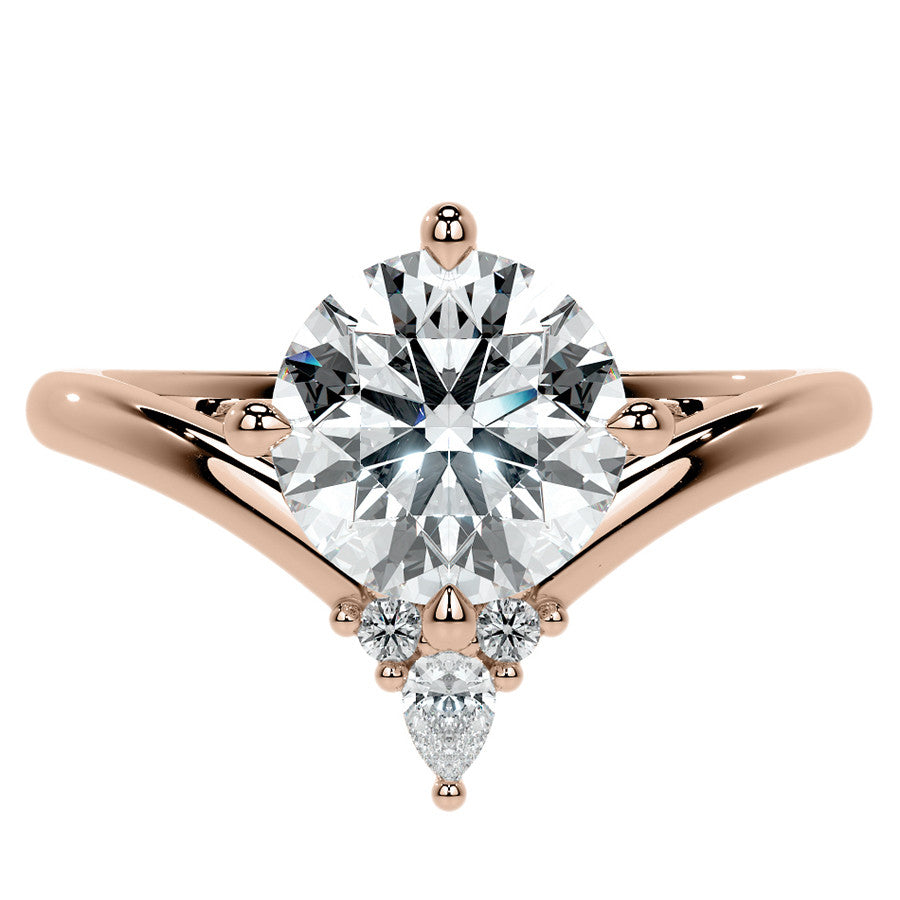 Chevron Shaped Accented Round Brilliant Moissanite Engagement Ring