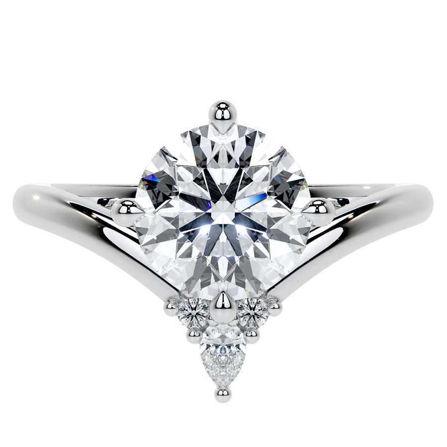 Chevron Shaped Accented Round Brilliant Moissanite Engagement Ring