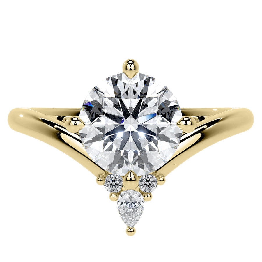 Chevron Shaped Accented Round Brilliant Moissanite Engagement Ring