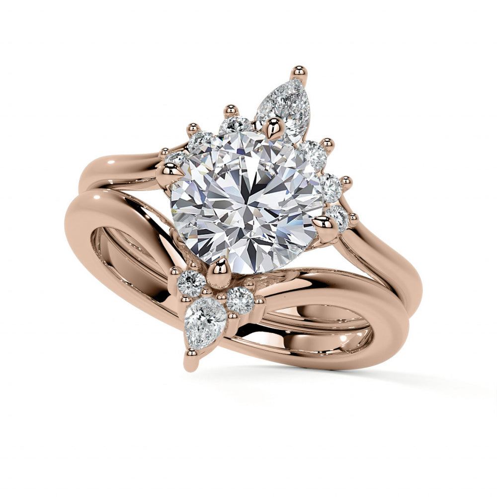 Chevron Shaped Accented Round Brilliant Moissanite Engagement Ring