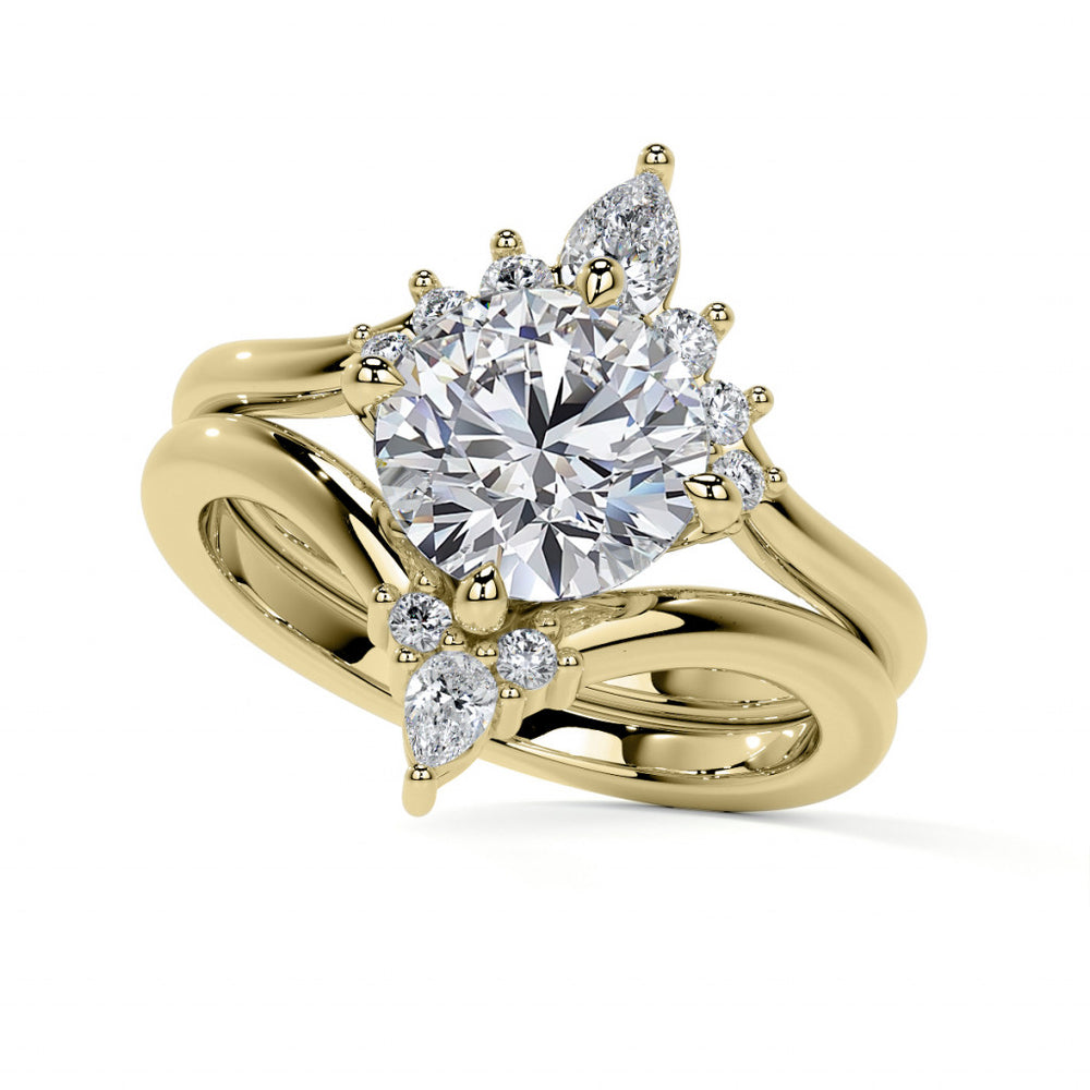 Chevron Shaped Accented Round Brilliant Moissanite Engagement Ring