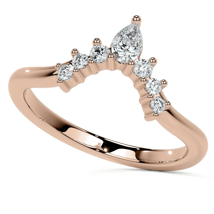 Chevron Shaped Accented Round Brilliant Moissanite Engagement Ring