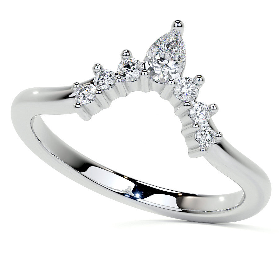 Chevron Shaped Accented Round Brilliant Moissanite Engagement Ring