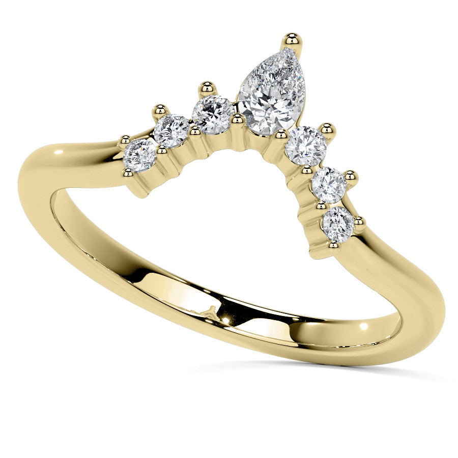 Chevron Shaped Accented Round Brilliant Moissanite Engagement Ring
