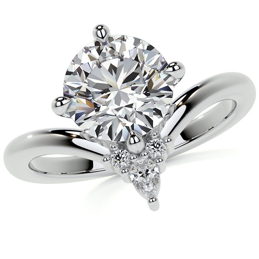 Chevron Shaped Accented Round Brilliant Moissanite Engagement Ring