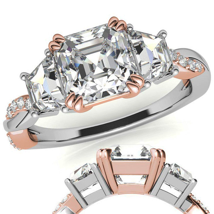 Asscher and Trapezoid 3-Stone Infinity Moissanite Engagement Ring