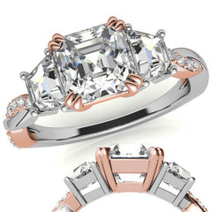 Asscher and Trapezoid 3-Stone Infinity Moissanite Engagement Ring