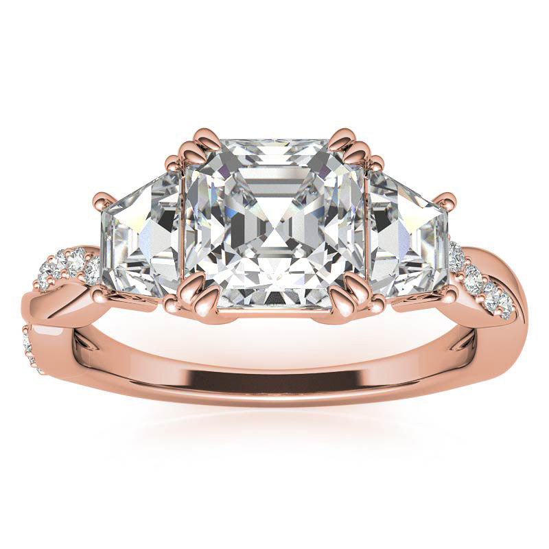 Asscher and Trapezoid 3-Stone Infinity Moissanite Engagement Ring
