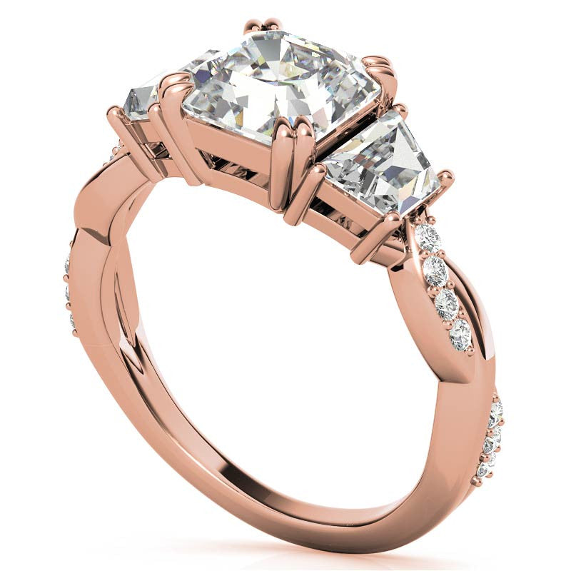 Asscher and Trapezoid 3-Stone Infinity Moissanite Engagement Ring
