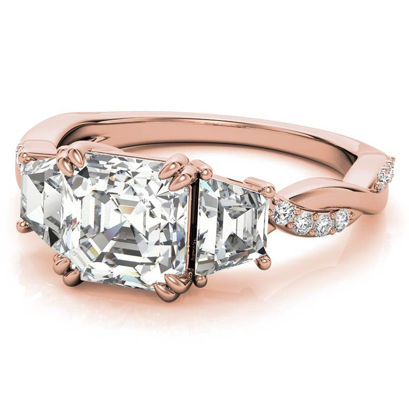 Asscher and Trapezoid 3-Stone Infinity Moissanite Engagement Ring