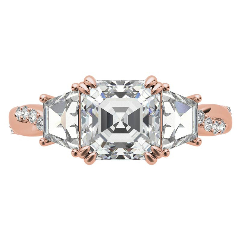 Asscher and Trapezoid 3-Stone Infinity Moissanite Engagement Ring