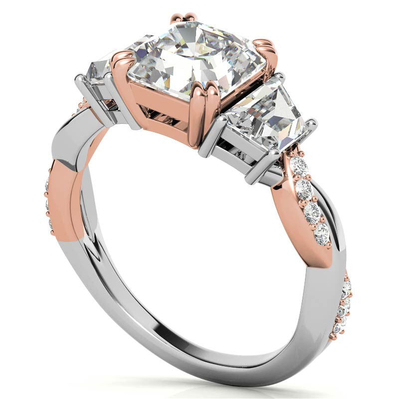 Asscher and Trapezoid 3-Stone Infinity Moissanite Engagement Ring