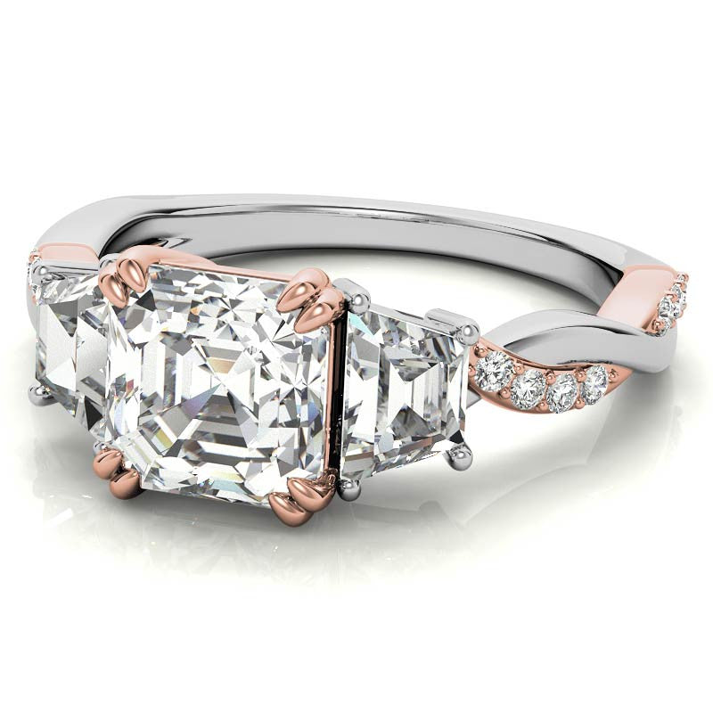Asscher and Trapezoid 3-Stone Infinity Moissanite Engagement Ring