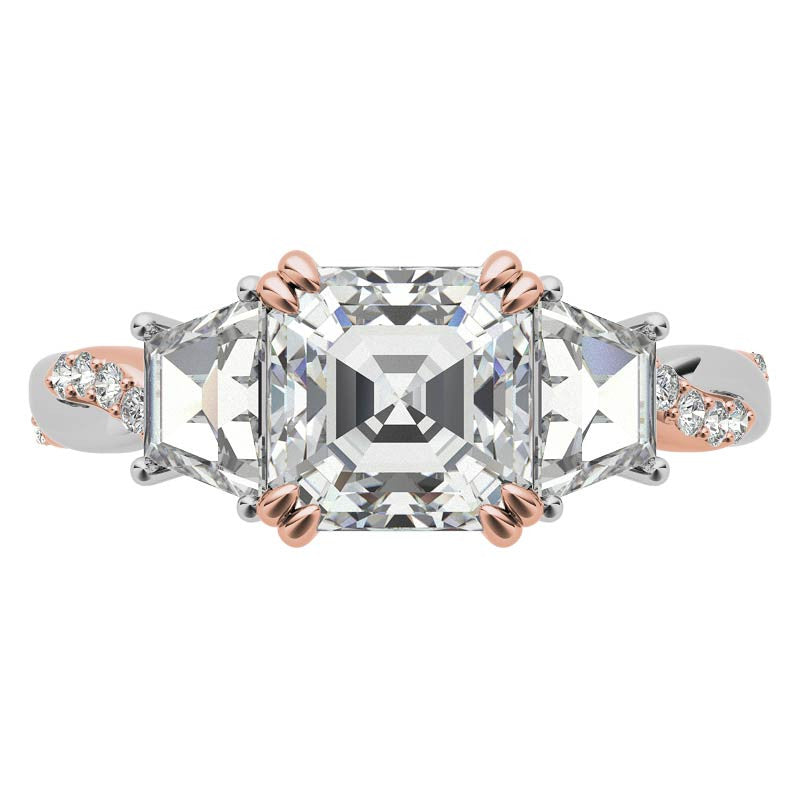 Asscher and Trapezoid 3-Stone Infinity Moissanite Engagement Ring