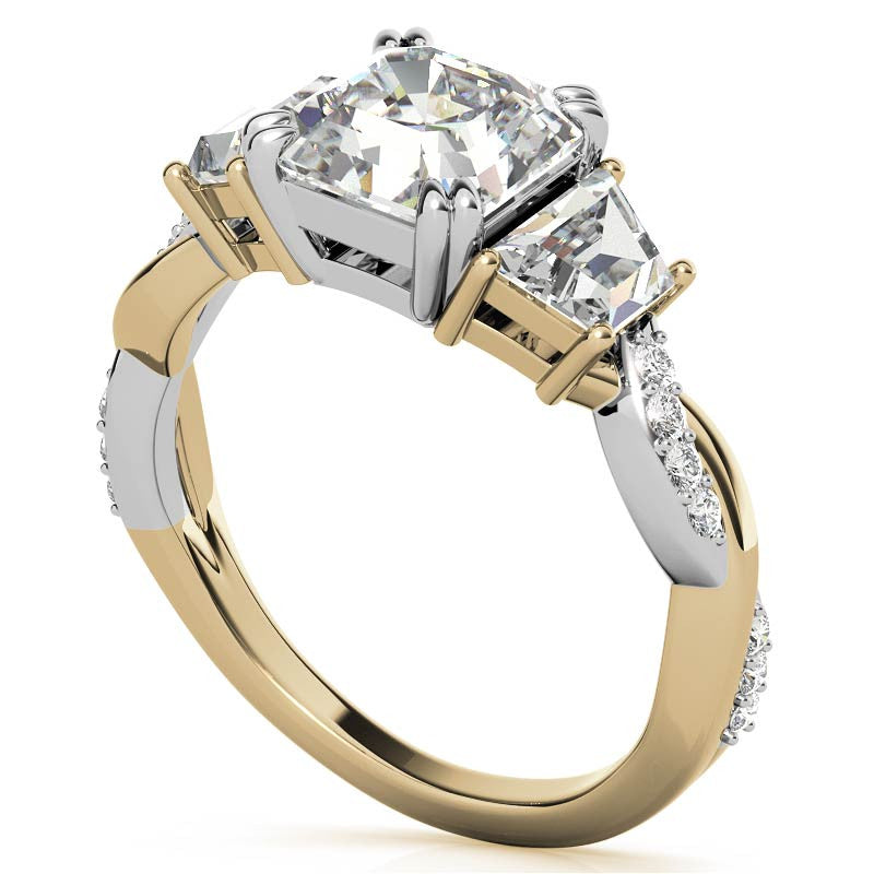 Asscher and Trapezoid 3-Stone Infinity Moissanite Engagement Ring