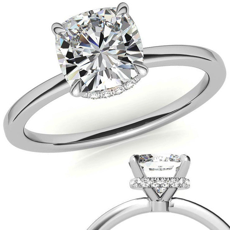 Diamond Collar 4-Prong Cushion Moissanite Engagement Ring