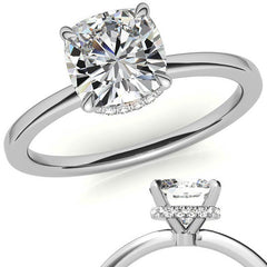 Diamond Collar 4-Prong Cushion Moissanite Engagement Ring
