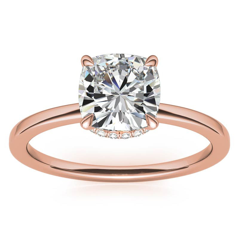 Diamond Collar 4-Prong Cushion Moissanite Engagement Ring