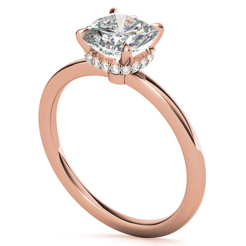 Diamond Collar 4-Prong Cushion Moissanite Engagement Ring