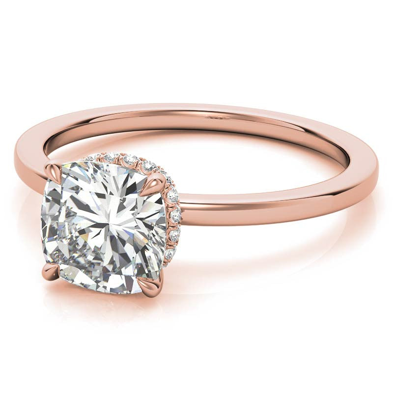 Diamond Collar 4-Prong Cushion Moissanite Engagement Ring