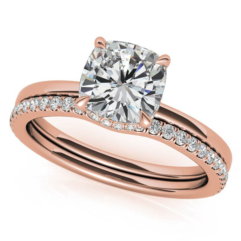 Diamond Collar 4-Prong Cushion Moissanite Engagement Ring