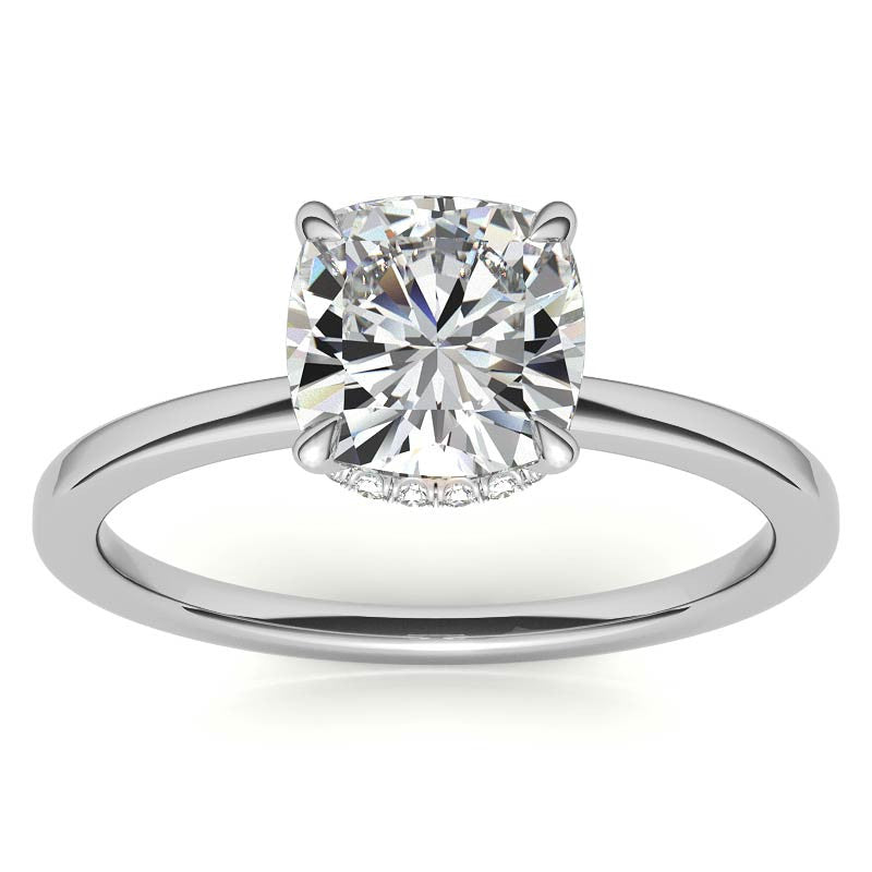 Diamond Collar 4-Prong Cushion Moissanite Engagement Ring