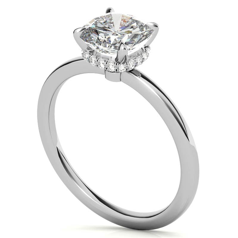 Diamond Collar 4-Prong Cushion Moissanite Engagement Ring