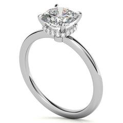 Diamond Collar 4-Prong Cushion Moissanite Engagement Ring
