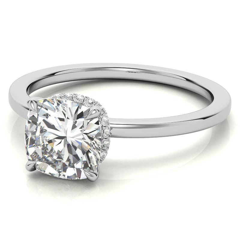 Diamond Collar 4-Prong Cushion Moissanite Engagement Ring