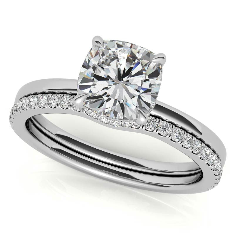 Diamond Collar 4-Prong Cushion Moissanite Engagement Ring