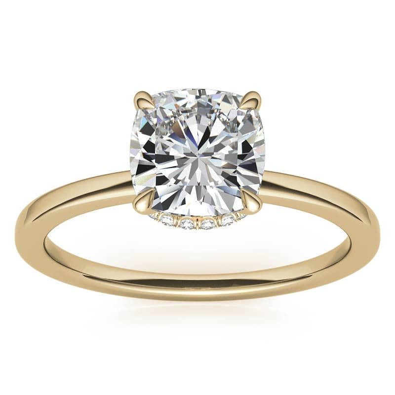 Diamond Collar 4-Prong Cushion Moissanite Engagement Ring