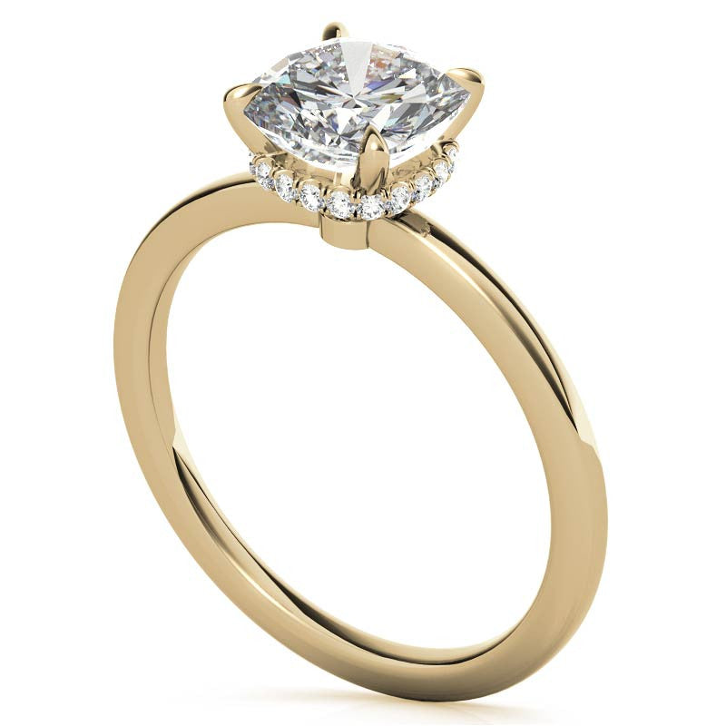 Diamond Collar 4-Prong Cushion Moissanite Engagement Ring
