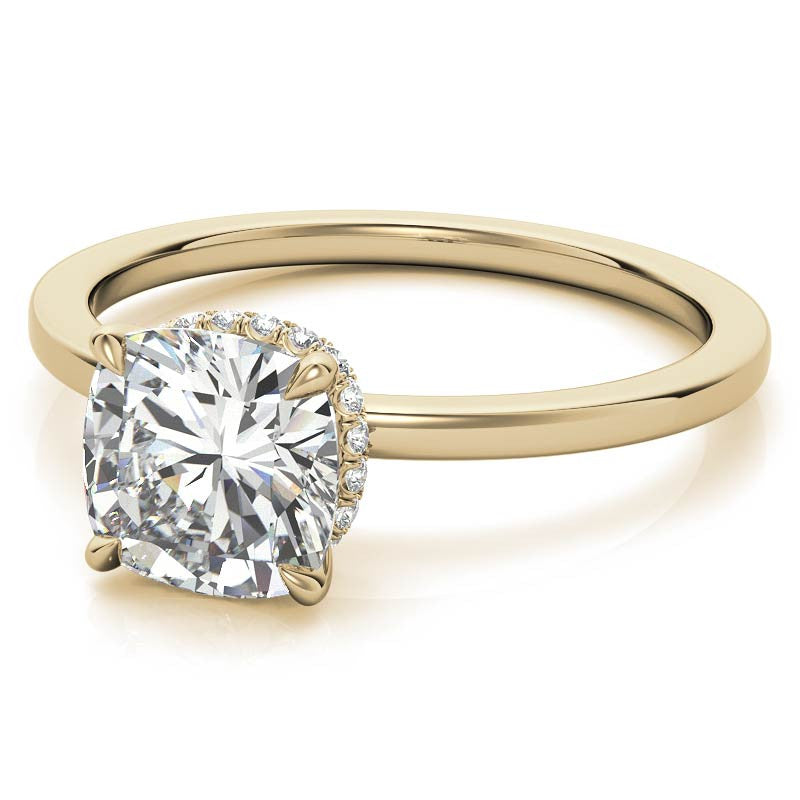 Diamond Collar 4-Prong Cushion Moissanite Engagement Ring