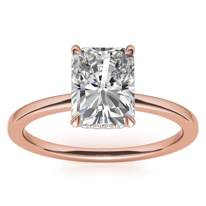Diamond Collar 4-Prong Emerald / Radiant Moissanite Engagement Ring
