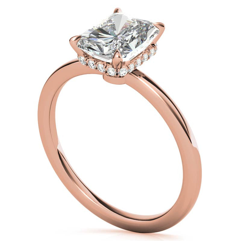 Diamond Collar 4-Prong Emerald / Radiant Moissanite Engagement Ring