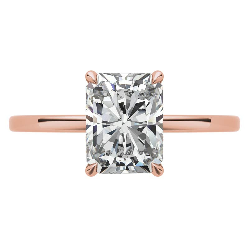 Diamond Collar 4-Prong Emerald / Radiant Moissanite Engagement Ring