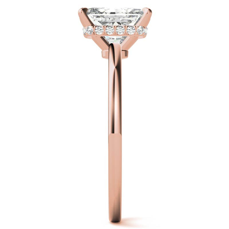Diamond Collar 4-Prong Emerald / Radiant Moissanite Engagement Ring